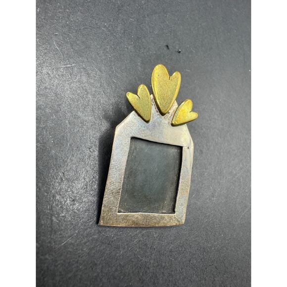Vtg Far Fetched Sterling Silver 925 Brass Heart House Picture Frame Brooch Pin - Picture 2 of 10
